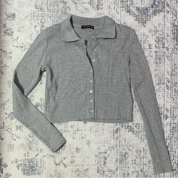 Brandy Melville Gray Ribbed Long Sleeve Top - Picture 3 of 8